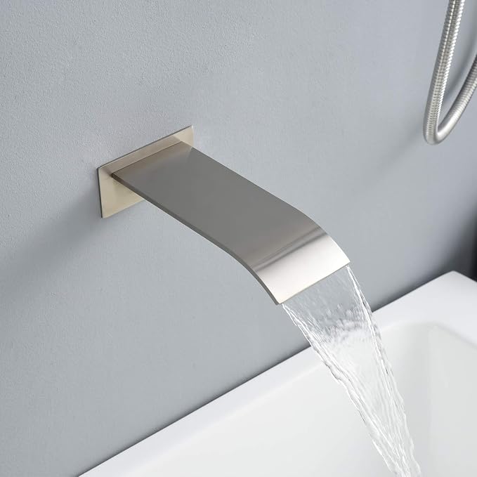 SUMERAIN Brushed Nickel Shower System with Waterfall Tub Spout | Anti-scalding Pressure Balanced Cartridge, Tub Shower Faucet, 8" Rain Shower Head, Brass Hand Shower, Rough-In Valve Included