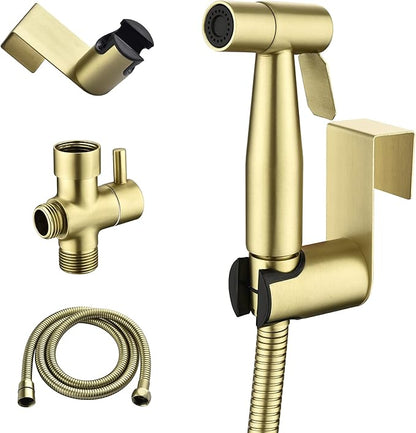 Handheld Bidet Sprayer for Toilet, Stainless Steel Baby Cloth Diaper Sprayer Kit, Bathroom Toilet Bidet Attachment Set for Bathing Pets Feminine Hygiene, Brushed Gold BDS01-3