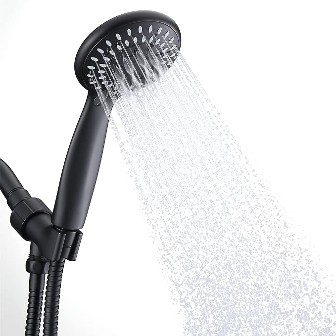 Handheld Shower Head High Pressure 5-Settings with Hose, Matte Black | Powerful Water Spray, Against Low Pressure Water Flow, 59 Inch Stainless Hose, Adjustable Mount