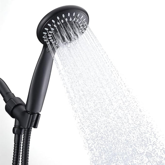 Handheld Shower Head High Pressure 5-Settings with Hose, Matte Black | Powerful Water Spray, Against Low Pressure Water Flow, 59 Inch Stainless Hose, Adjustable Mount