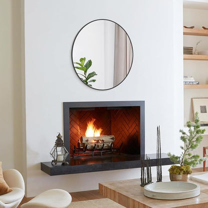 Round Wall Mirror 28 inch Black Large Circle Mirror for Bathroom with Metal Framed, Round Black Mirror for Wall Decor, Vanity, Entryway Living Room
