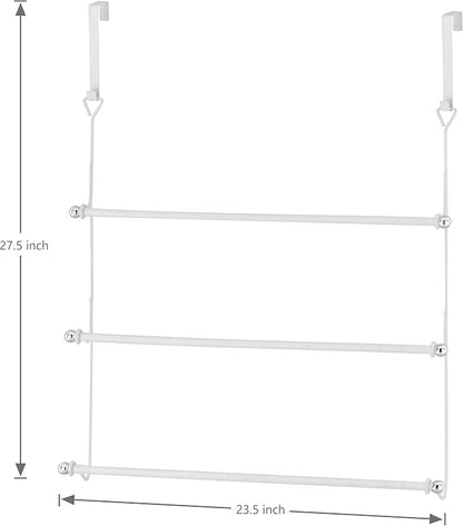 MyGift 3 Tier Over Door Towel Holder White Metal Bathroom Drying Rack | Three Level Storage, Space Saving Design, Easy Door Mounting, Bath Linen Organization, Compact Home Solution
