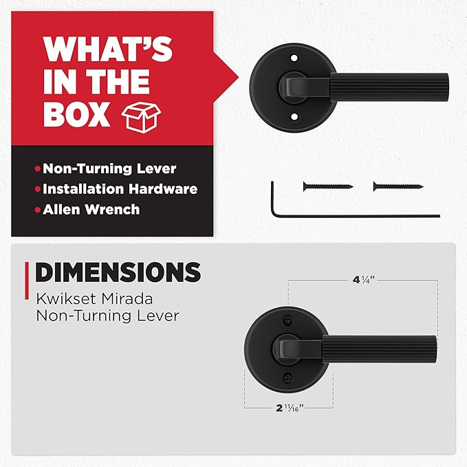 Kwikset Mirada Round Dummy Door Handle, Single Sided Lever for Closets, French Double Doors, and Pantry, Matte Black Non-Turning Reversible Interior Push/Pull Lever