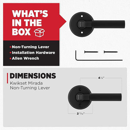 Kwikset Mirada Round Dummy Door Handle, Single Sided Lever for Closets, French Double Doors, and Pantry, Matte Black Non-Turning Reversible Interior Push/Pull Lever