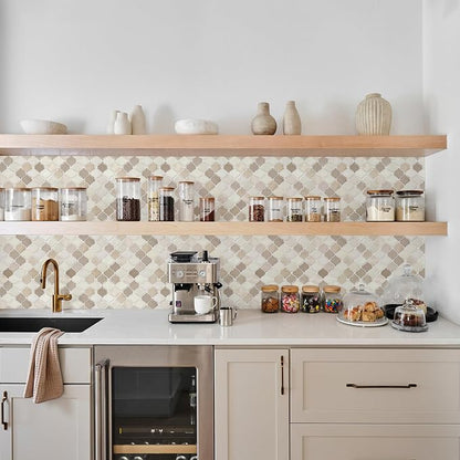 STICKGOO Arabesque Peel and Stick Backsplash, 12”X12” Backsplash Tile for Kitchen Peel and Stick, Self Adhesive Wall Tile Stick on Tiles (Brown Beige)