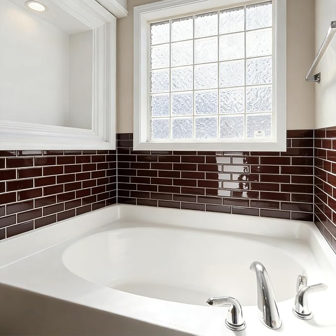 Art3d Peel and Stick Backsplash, Subway Wall Tile, 10-Pack, Dark Burgundy | 12 x 12 Inch, Water Resistant, Durable, Easy to Installation, Coastal Style, for Modern Home Decor, Kitchen, Home Improvement