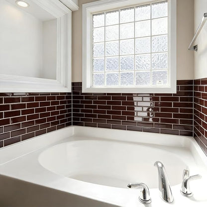 Art3d Peel and Stick Backsplash, Subway Wall Tile, 10-Pack, Dark Burgundy | 12 x 12 Inch, Water Resistant, Durable, Easy to Installation, Coastal Style, for Modern Home Decor, Kitchen, Home Improvement