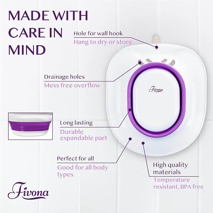 Sitz Bath for Hemorrhoids Relief, Foldable Basin for Toilet Seat, Ideal for Essential Postpartum Care, Perineal Soaking & Hygiene, Includes Hand Flusher with Sprayer, V Steaming Tub by Fivona
