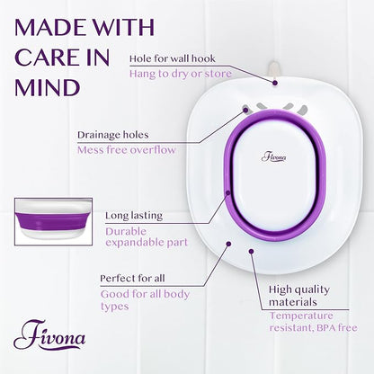 Sitz Bath for Hemorrhoids Relief, Foldable Basin for Toilet Seat, Ideal for Essential Postpartum Care, Perineal Soaking & Hygiene, Includes Hand Flusher with Sprayer, V Steaming Tub by Fivona