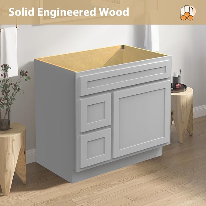 Vanity Art 72 Inch Bathroom Vanity with 2-Door 4-Drawer, Wood Bathroom Vanity Cabinet with Soft Closing Drawer, Floor Mounted Gray Cabinet Without Top VA4072-LRG