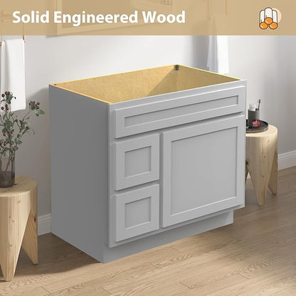 Vanity Art 72 Inch Bathroom Vanity with 2-Door 4-Drawer, Wood Bathroom Vanity Cabinet with Soft Closing Drawer, Floor Mounted Gray Cabinet Without Top VA4072-LRG
