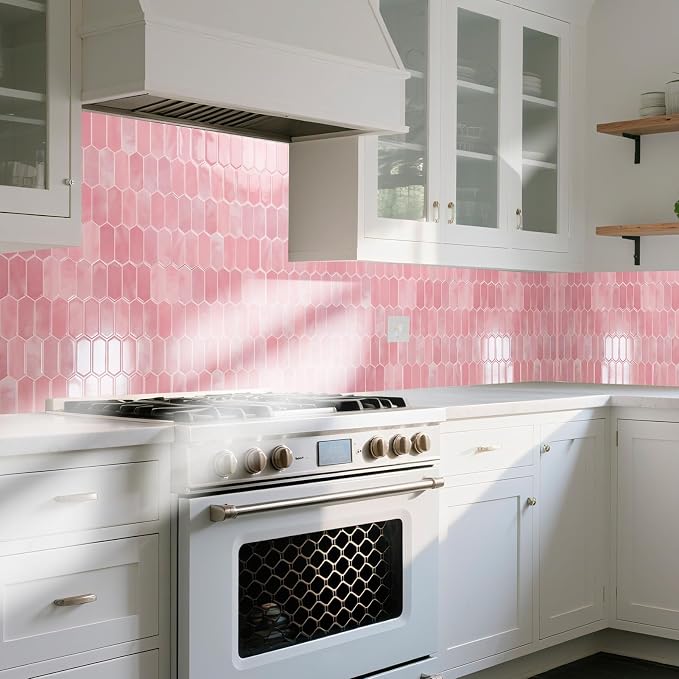 Art3d Hexagon Tile Peel and Stick Backsplash, 10-Pack, 12 x 12 Inch, Pink | Superior Thickness, Reliable Adhesion, Warp Resistant, Minimalist Style, Easy to Install, for Kitchen Countertops, Bedroom