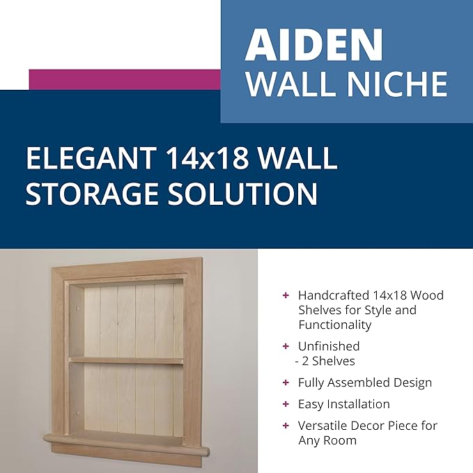 Fox Hollow Furnishings 14x18 Aiden Recessed Wall Niche Medicine Cabinet Replacement, in The Wall Bathroom Cabinet Insert Shelf/Shelves, Made in North America, Real Wood, NO MDF, Beadboard, Unfinished
