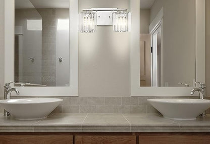 JONATHAN Y 4.75" Chrome 2-Light Vintage Glam LED Vanity Light Wall Sconce Fixture with Clear Crystal Prism Shade, Hardwired Wall Lamp for Bathroom Mirror Hallway, LED Bulb Included (JYL3553A)