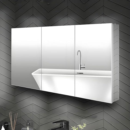 48 x 24 Medicine Cabinet Mirror for Bathroom,Assembly Required,Aluminum Alloy Frame,Surface-Mount Only,Mirrored Side Panel,Adjustable Shelves,Bathroom Medicine Cabinet with Mirror