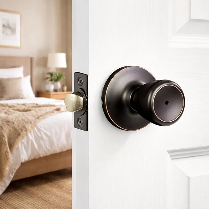 Design House Terrace Door Knob and Hardware, ANSI Grade-3 Certified, Bedroom/Bathroom Privacy Lock, Multiple Length Door Backset, Oil-Rubbed Bronze, 1.85 in. Diameter, 728725