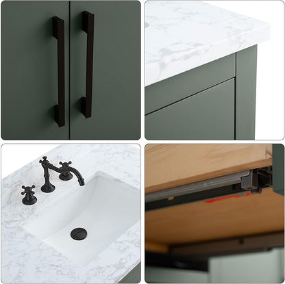 HomeBeyond 42 Inch Bathroom Vanity with Sink & Ceramic Top, Single Vanity Cabinet with Basin, Soft-Closing Doors & Matte Black Hardware, Vintage Green