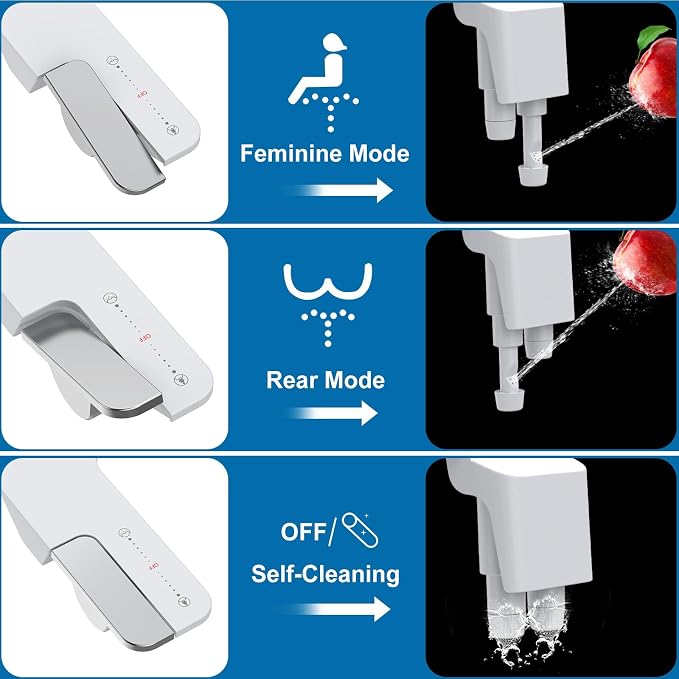 Bidet Attachment for Toilet, Non-Electric Dual Nozzle Bidet Sprayer with Adjustable Water Pressure, Cold Water Toilet Seat Attachment for Feminine and Personal Hygiene