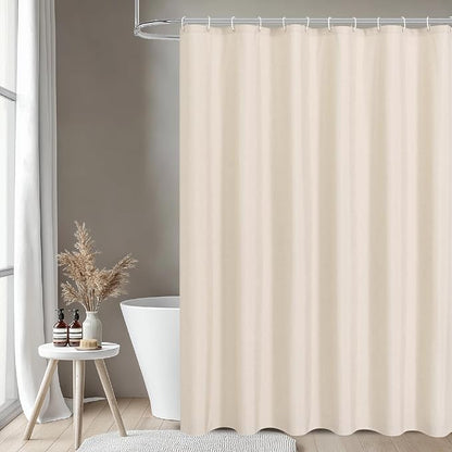 Fabric Long Shower Curtain with Waterproof Layer,72x78,Cream | 2-in-1 Design,Linen Textured,100% Waterproof TPU-Laminated Backing,Magnetic Weighted,Machine Washable,For Bathroom,Hotel