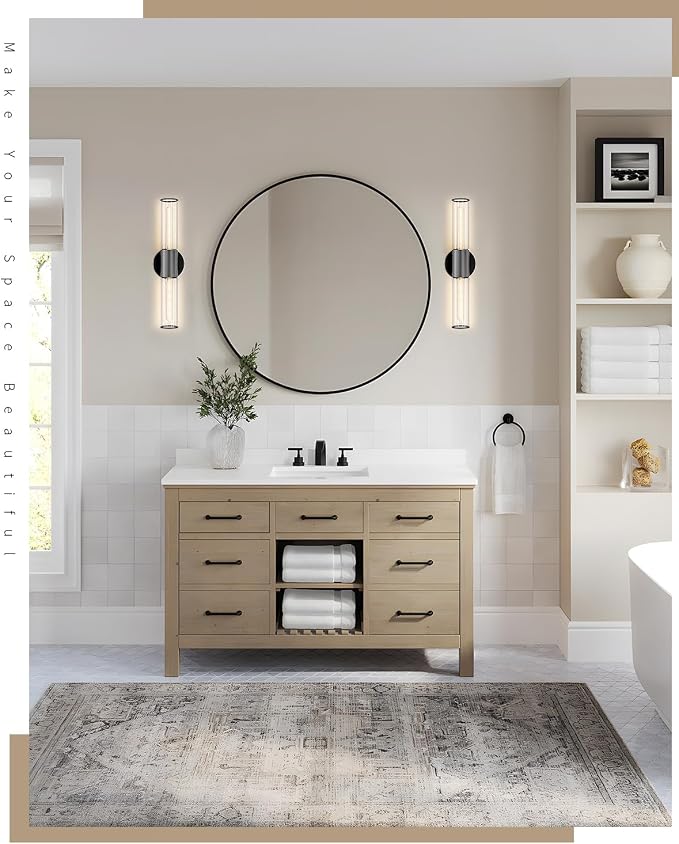 Bathroom Vanity Light Fixture, 2-Light Black Wall Sconce Lighting Fixture with Clear Glass, Indoor E26 Socket Wall Lamp for Mirror Living Room Hallway, 2 Pack