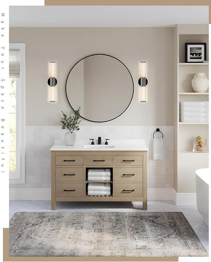 Bathroom Vanity Light Fixture, 2-Light Black Wall Sconce Lighting Fixture with Clear Glass, Indoor E26 Socket Wall Lamp for Mirror Living Room Hallway, 2 Pack
