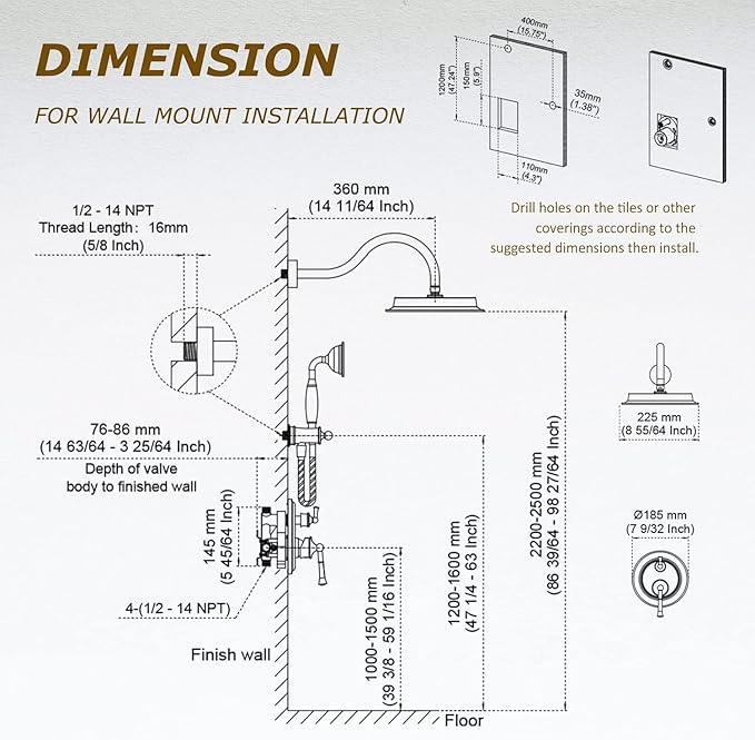 Rain Shower Head with Handheld Spray, Rainfall Shower System with Rough-in Valve, Shower Faucet Set with Pressure Balance Valve, 9 Inch Luxury Shower Trim Kit Wall Mount, Brushed Nickel