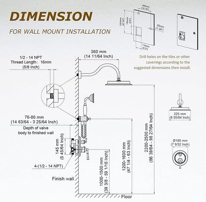 Rain Shower Head with Handheld Spray, Rainfall Shower System with Rough-in Valve, Shower Faucet Set with Pressure Balance Valve, 9 Inch Luxury Shower Trim Kit Wall Mount, Brushed Nickel