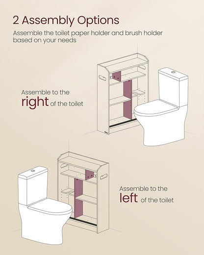 VASAGLE Narrow Storage Cabinet, Slim Floor Cabinet with Sliding Doors, Toilet Paper Holder and Brush Compartment, for Bathroom and Living Room, 7.9 x 23.6 x 31.5 Inches, Cloud White UBBC752W01