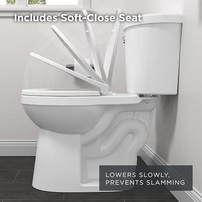Gerber Maxwell Crest Round Two-Piece Toilet, Soft-Close Seat, White | Efficient flush clears the bowl with ease | Tool-free install kit with wax ring included | Glazed trapway prevents clogs