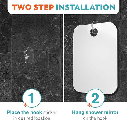 HONEYBULL Fogless Shower Mirror for Shaving – Anti-Fog Acrylic Mirror with Razor Holder, No-Drill Wall Mount, Flat Design for Steam Showers, Large 8x10in
