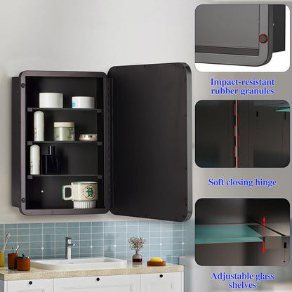 Bathroom Medicine Cabinet with 20"x26" Stainless Steel Framed Mirror,Recessed or Surface Mounted Bathroom Mirror Cabinet,Storage Cabinetfor Bathrooms, Guest Rooms, Apartments, Farmhouse Decor