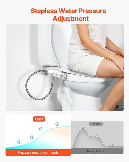 VEVOR Bidet Attachment for Toilet, Self-Cleaning Bidet Toilet Seat Attachment - Dual Retractable Nozzles, Adjustable Water Pressure, Easily Installed Cold Water Sprayer for Rear Feminine Wash, White