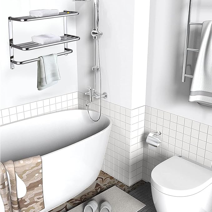 LUANT Bathroom Shelf 3-Tier Wall Mounting Rack with Towel Bars