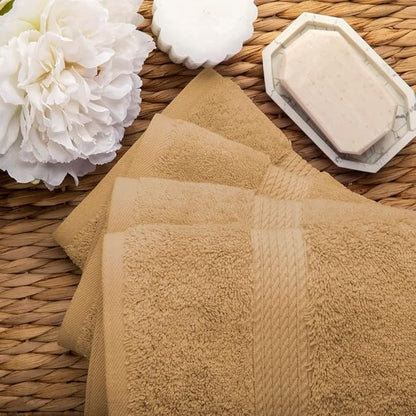 SUPERIOR Egyptian Cotton Plush & Absorbent, Hand Towel Set of 4, Toast | Quick Dry, Soft Luxury Towel Set, Bath Essentials for Bathroom, Guest Bath, Spa, 4 Piece Set, Madeline Towels