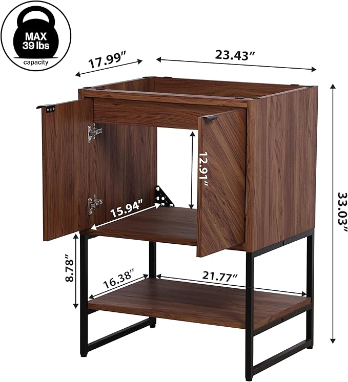 JONATHAN Y VAN1013B Juhl 23.5 in. W x 18 in. D x 33 in. H Chevron-Front Modern Minimalist 2-Shelf Bathroom Vanity Cabinet Only with Soft Closing Doors (Sink Basin Not Included), Walnut