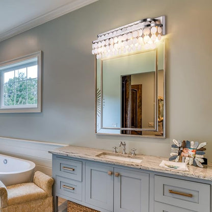 TOCHIC Bathroom Vanity Light with Natural Capiz Shell Shade, Brushed Nickel Coastal 3 Lights Vanity Light, Modern Wall Mount Lighting Fixture for Mirror Cabinets, Powder Room, Bedroom Living Room 23”W