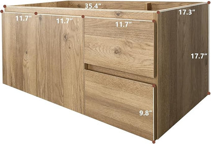 Wall-Mounted Bathroom Vanity with Soft-Close Drawers and Doors – Moisture-Resistant MDF, Space-Saving Design for Modern Bathrooms (Nature Without Sink, 36)