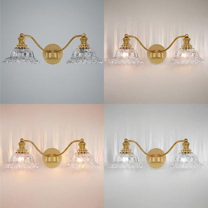 2 Lights Bathroom Vanity Light Fixtures, Vintage Brass Vanity Lights for Bathroom, Farmhouse Antique Light Fixtures Over Mirror with Crystal Glass Shade