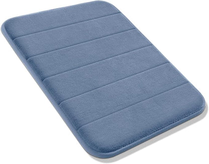 Yimobra Memory Foam Bath Mat, Super Soft Absorbent Bathroom Rug Non Slip, Quick Dry, Machine Washable Floor Carpet for Tub Shower, Home Decor Accessories, 24x17, Denim Blue
