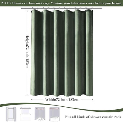 Linen Shower Curtain for Bathroom 72x72 Inch 1 Panel Olive Green | Weighted Fabric Shower Curtains with Hooks, Water Repellent, Neutral Rustic Boho Farmhouse, Simple Luxury Bath Curtain Decor