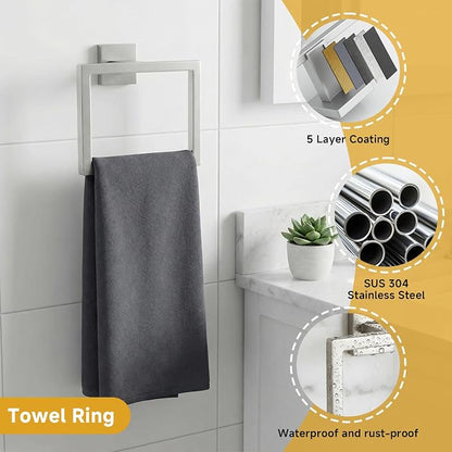 5 Piece Bathroom Towel Bar Set - SUS304 Stainless Steel Brushed Nickel Bath Towel Holder, 16 Inch Towel Racks for Bathroom Wall Mounted, Bathroom Hardware Accessories Set