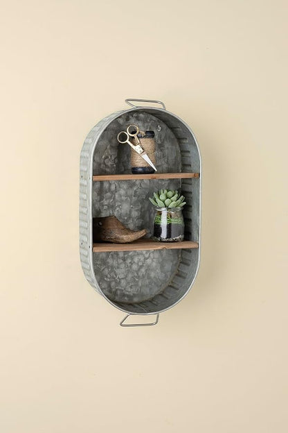 Primitives by Kathy Washtub Wooden Double Shelf 9.50" x 17.25" x 4.50"