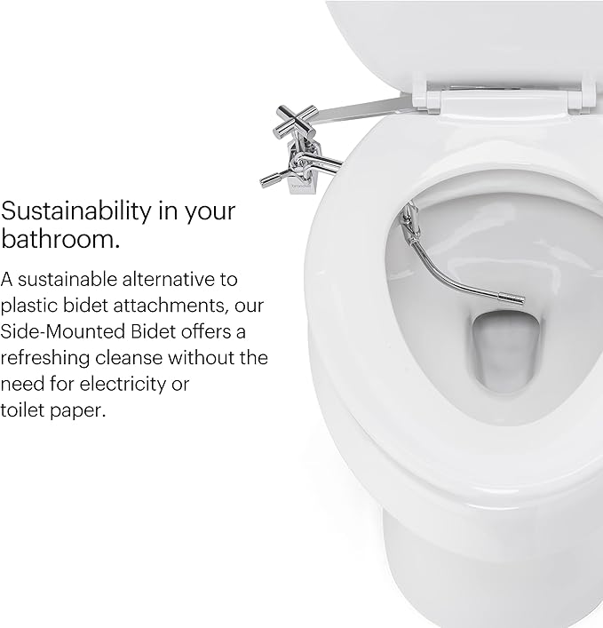 Brondell SMB-15 Side Mounted Manual Bidet Attachment for Toilet Seats with Adjustable Sprayer and Water Pressure, Thin Profile, Chrome (Ambient Temperature)