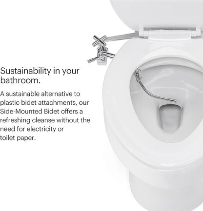 Brondell SMB-15 Side Mounted Manual Bidet Attachment for Toilet Seats with Adjustable Sprayer and Water Pressure, Thin Profile, Chrome (Ambient Temperature)
