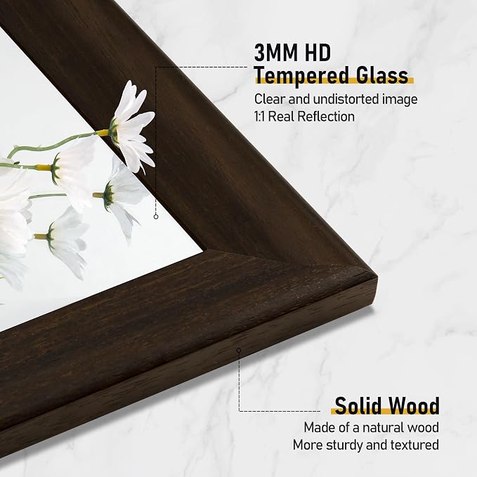 Rustic Wood Wall Mirror for Bathroom,Rectangle 24 x 36 Inch, Black Walnut | Hanging Mirror with Wooden Frame for Living Room,Bedroom,Entryway(Dark Walnut)
