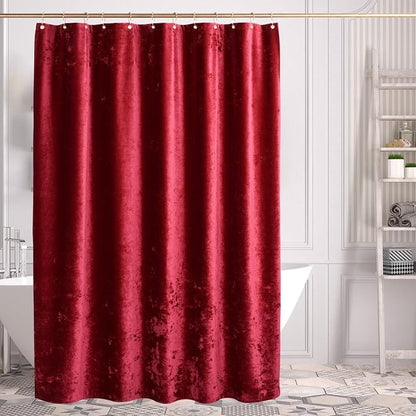 TAMGHO Crushed Velvet Shower Curtain, Marron Red, 72 x 72 | Luxury Crushed Velvet, Gold Decor Metal Hooks, Machine Washable, Thick Fabric