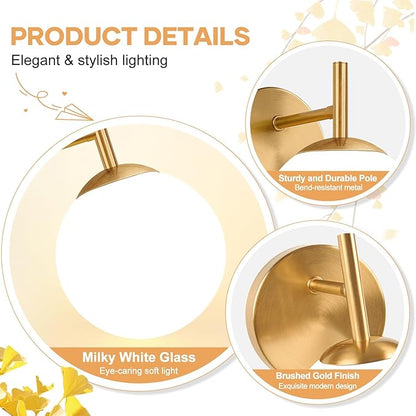 Set of Two Gold Wall Sconces, 2-Pack Brushed Gold Bathroom Light Fixtures with Milky White Globe Glass, Modern Sconces Wall Decor Set of 2 Wall Light for Hallway Bathroom Mirror (Bulb not included)