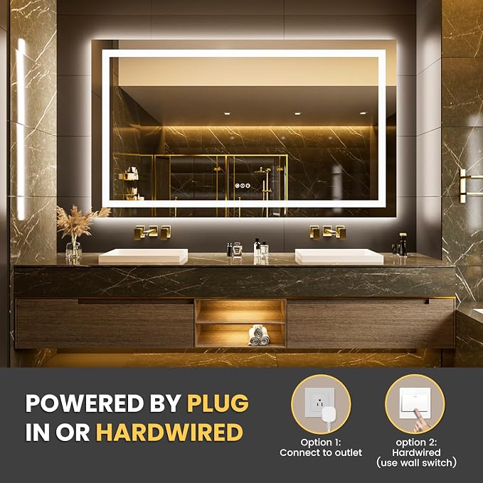 LOAAO 68"X36" LED Bathroom Mirror with Lights, UL Listed | Anti-Fog, Dimmable, 3 Color Temperature, Backlit + Front Lit, Memory Function, Tempered Glass