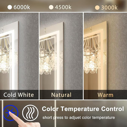 SaniteModar Bathroom Mirror with Lights 32x24 in, Led Mirror for Bathroom, Led Bathroom Mirror, 3 Color Dimmable, Anti Fog, Touch Button, CRI90+, Horizontal/Vertical