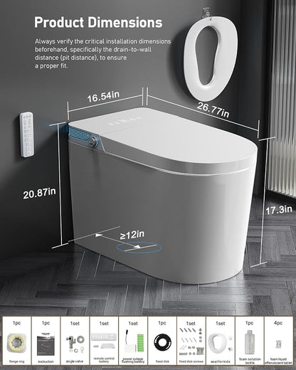 Smart Toilet with Bidet Built-in: Toilet Bidet with 4 Wash Modes, Dryer, Child Seat, One Piece Toilet with Auto Flush Lid&Seat, Dual Flush, UV-C Night Light, Remote, Foot Sensor, Heated Seat